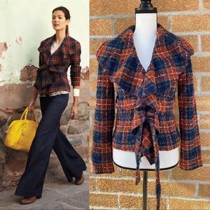 Anthropologie Tabitha Tartan Plaid Boucle Jacket Blazer Sz 0